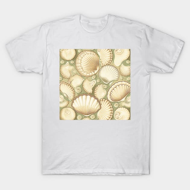 Olive green vintage seashells T-Shirt by hamptonstyle